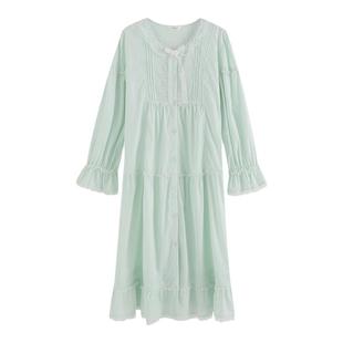 罗丝美睡衣女士 春夏新款长袖公主睡裙纯棉全开襟洋装家居服11011