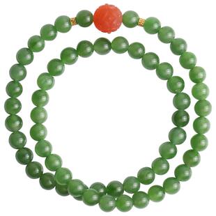 心斋堂【花开富贵】收藏菠菜绿碧玉手串女南红18K金手链新年礼物