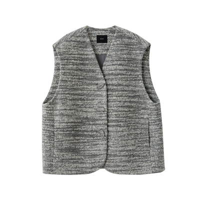 V领无袖休闲毛呢马甲外套