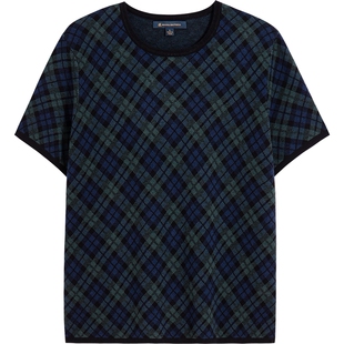 Brooks Brothers/布克兄弟女士25秋冬新品羊毛棉格纹圆领针织短袖