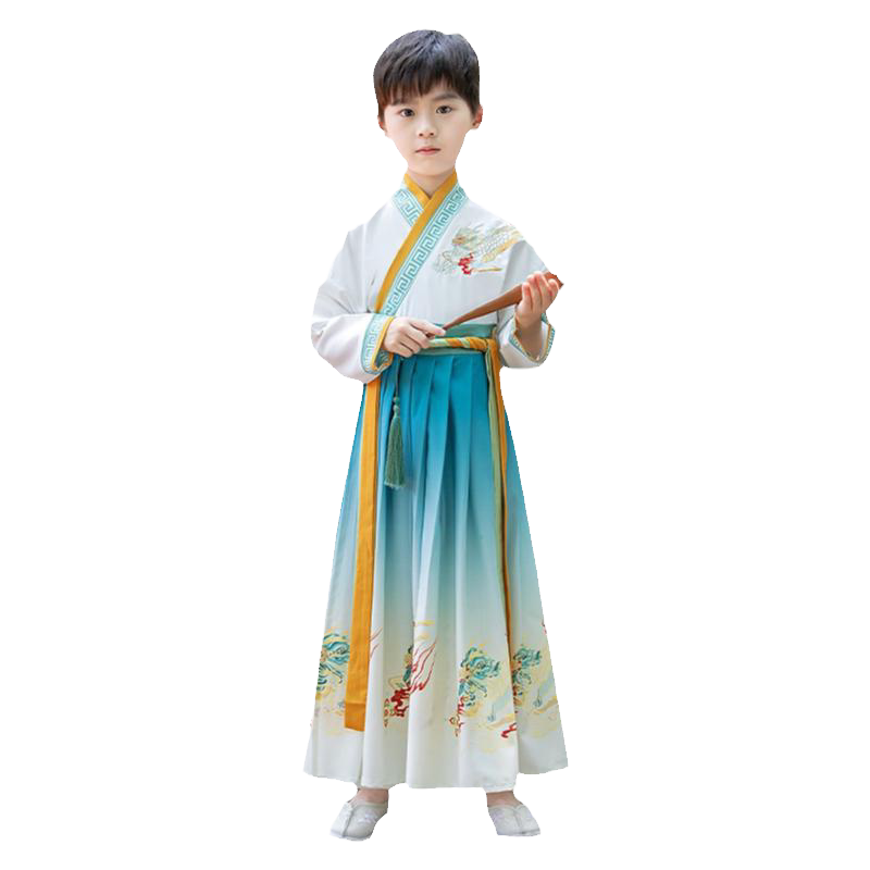 儿童国学汉服男童宝宝男学生男孩古装少爷诗人书童古风演出服春秋
