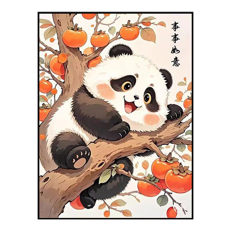 5d柿柿如意熊猫钻石画带框新款客厅2026点钻十字绣钻石绣可爱治愈