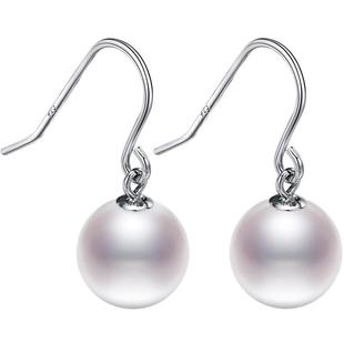 黛米珠宝 爱恋 正圆白色淡水珍珠耳环女S925银长耳坠耳钉-配证书