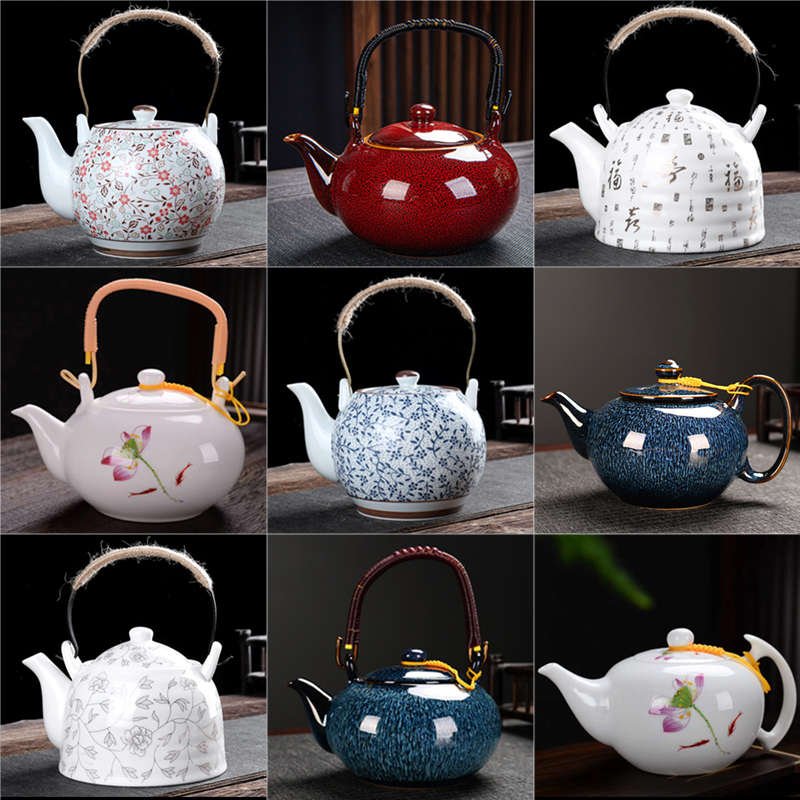 陶瓷提梁壶白瓷泡茶壶大容量凉水壶耐高温饭店餐厅家用创意单壶1L