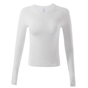 健身服女速干瑜伽长袖T恤跑步训练羽毛球网球运动上衣套装白色秋