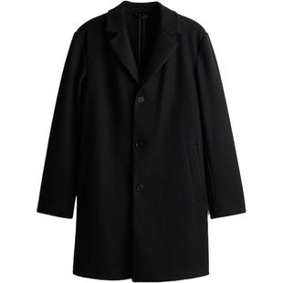 HM男装毛呢大衣冬季宽松翻领中长款外套1225636