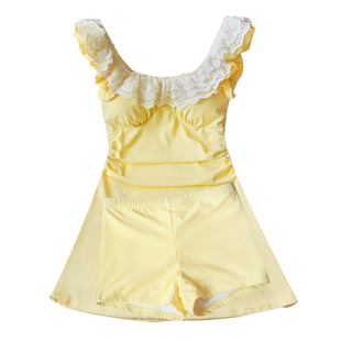 黄色泳衣女分体裙式可爱甜美日系少女学生保守遮肚子显瘦温泉度假