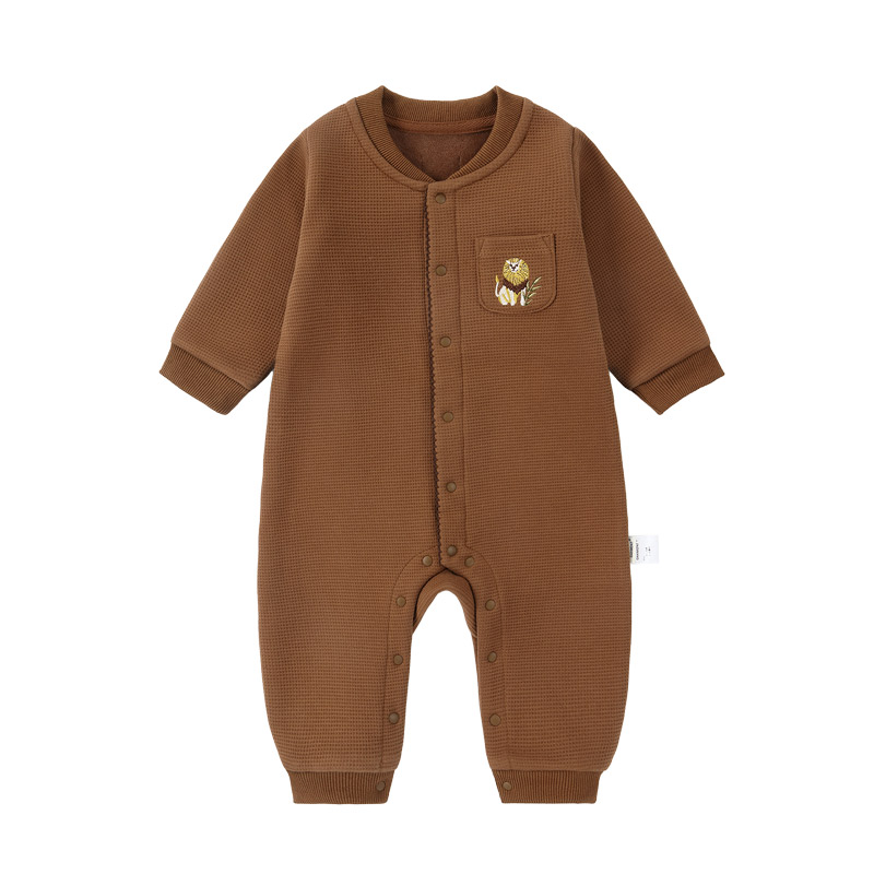 Oakmont婴儿加绒连体衣秋冬满月宝宝衣服新生儿一体绒华夫格爬服