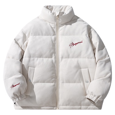 ALLIN 白色潮牌羽绒服男款冬季短款立领加厚保暖字母刺绣情侣外套