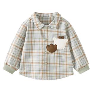 童泰男宝宝衬衣春秋季纯棉儿童翻领上衣男童休闲外出可爱格子衬衫