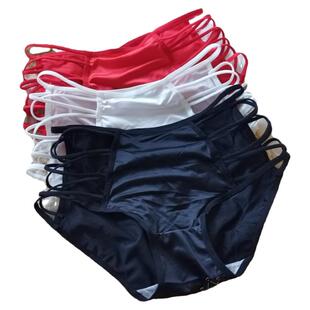 纵享丝滑新款性感缎面女式三角裤头时尚侧镂空交叉带中腰包臀内裤