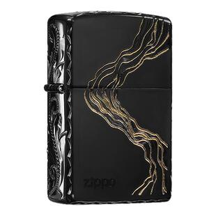 zippo打火机川流不息官方芝宝防风煤油火机 黑耀冰咬边送男友礼物