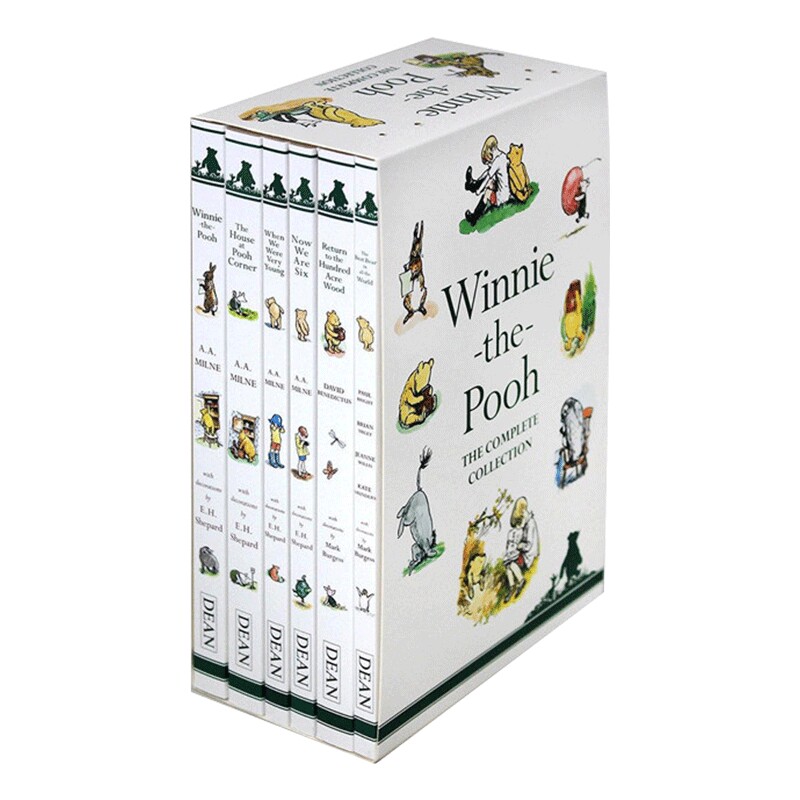 英文原版绘本 Winnie the Pooh 小熊维尼 6册盒装 青少年经典读物小说 黑白内页盒装 英文版儿童全英语书