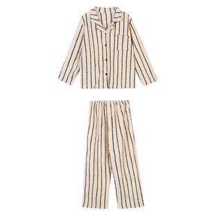 JoyceBra  韩版长袖翻领条纹睡衣女冬季加厚珊瑚绒保暖家居服套装