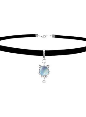 逆环纯银牛皮锁骨链女真皮项圈