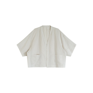 100苎麻 酵素洗 复古V领衬衫 安妮森林