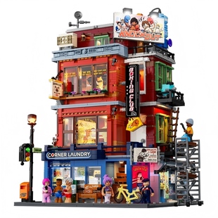 Lumibricks美式街头系列拳击俱乐部灯光积木拼搭玩具馆街景模型