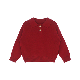 大耳象女童亲子翻领纯色毛衣冬季新款宝儿纯羊毛保暖针织衫上衣