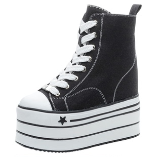 超厚底女鞋16cm内增高帆布鞋2026春季新款小个子休闲松糕高帮时尚