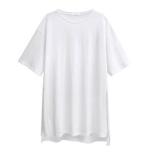 大码宽松长款健身衣女过臀胖妹妹遮肉显瘦运动短袖跑步侧开叉上衣