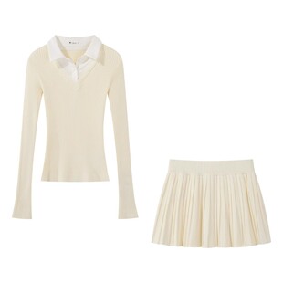 衣之惠 千金学院风 假两件针织衫a字半身裙女秋冬韩系针织套装