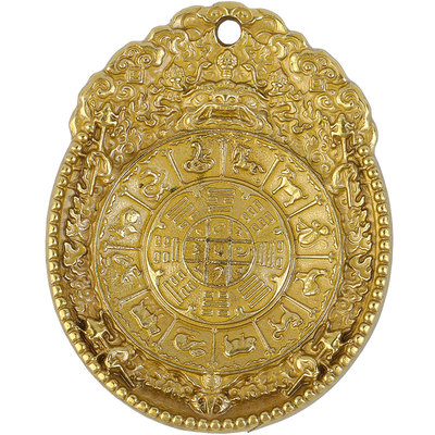 西藏黄铜十二生肖项链九宫八卦牌