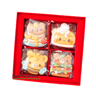 女神节达克瓦兹手绘胖马卡龙盒透明礼盒4个装烘焙甜品包装盒