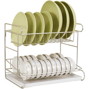 一体加固304不锈钢碗架双层沥水碗碟架厨房置物架收纳晾放碗盘架