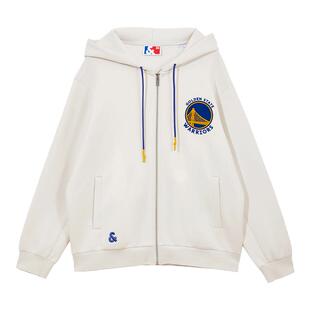 杰克琼斯男装秋季卫衣长袖NBA联名勇士队百搭舒适连帽拉链上衣