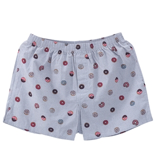 阿罗裤男士纯棉内裤宽松格子条纹薄款印花中腰夏季个性青年平角裤