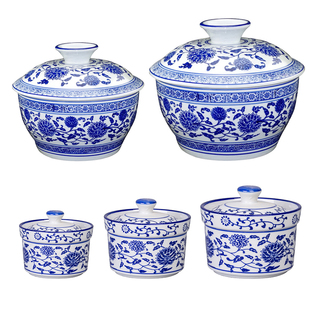 青花复古釉下彩瓷陶瓷鸡盅炖盅汤碗大碗带盖炖汤火锅调料盅商用