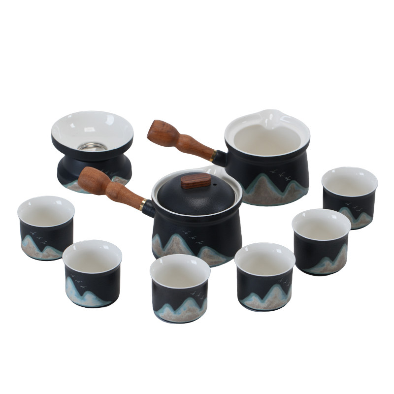 文创千里江山黑陶功夫茶具套装