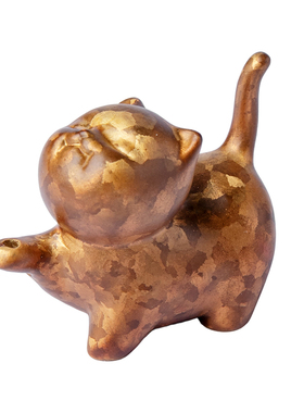 束刻创意黄铜小猫线香香插手工雕刻动物香座咖斑家居装饰摆件香道
