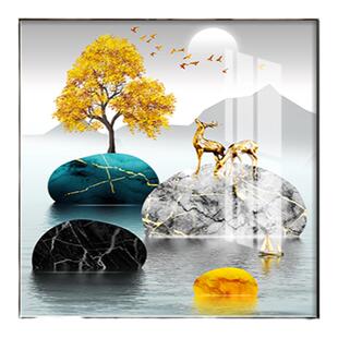 轻奢客厅装饰画单幅现代简约餐厅挂画进门玄关走道墙面壁画招财鹿