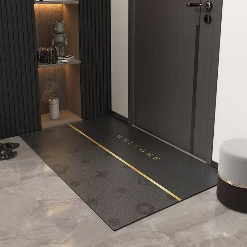 家用轻奢皮革入户地垫简约格子玄关门垫可擦免洗易清理居家地毯