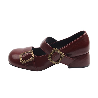 中跟浅口单鞋女秋冬季黑色小皮鞋