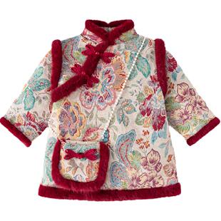 班喜迪女童汉服旗袍裙冬装宝宝周岁礼服儿童中国风唐装冬季拜年服