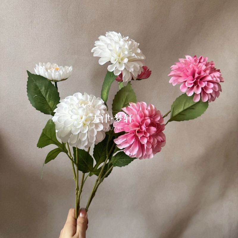 婚庆3头蜂巢果暗香花 仿真大丽花家居软装摆件道具粉色系花材