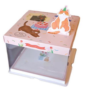 2025新款生日蛋糕盒透明盒6/8寸加高方形手提烘焙包装盒子一次性