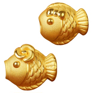 黄金足金999可爱小金鲤鱼蝴蝶结花朵3D硬金手链手串隔珠金珠女
