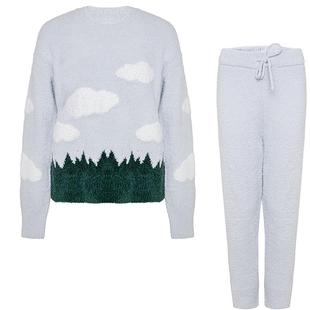 【田园撸猫绒】爱美丽睡衣女秋冬泡芙绒提花套头长袖家居服套装