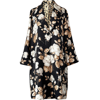 宽松黑色提花大衣中长外套女风衣