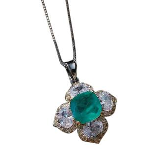 莫吉托绿宝石花朵项链塞纳河畔镀18K金 孔雀绿云纹锆石小花戒指