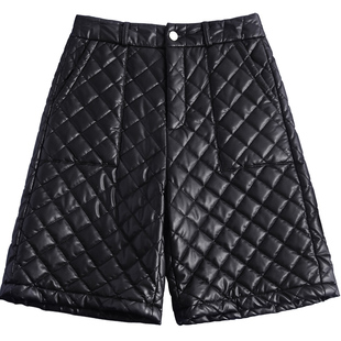 加厚高腰阔腿皮裤五分裤女秋冬短裤2025新款宽松直筒中裤外穿靴裤