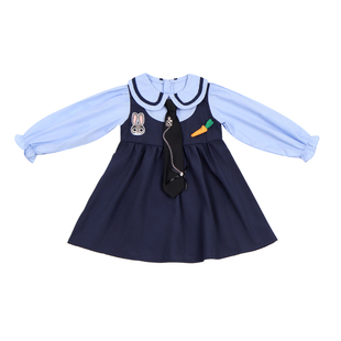 女童朱迪连衣裙男童套装疯狂动物城演出服春秋儿童兔子警官COS服