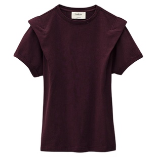 bash春季法式简约设计正肩款圆领棉质短袖上衣T恤1H25PIO