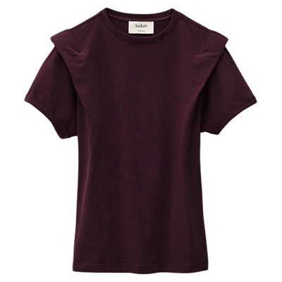 bash2025新款秋季法式简约设计正肩款圆领棉质短袖上衣T恤1H25PIO