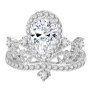 蒂芙星钻铂金PT950培育钻石水滴形皇冠群镶射奢华高级求婚戒指