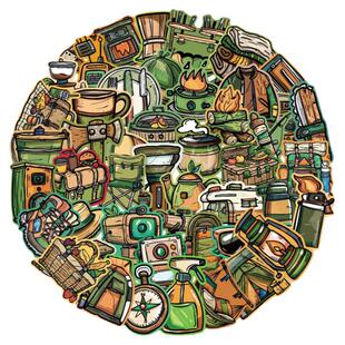 50张户外露营绿色旅行主题造景贴纸装饰笔记本头盔相框画手账保温杯电动车滑板iPad行李箱手机壳DIY防水贴纸