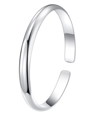 泥鳅背银手镯女光面开口素圈镯子